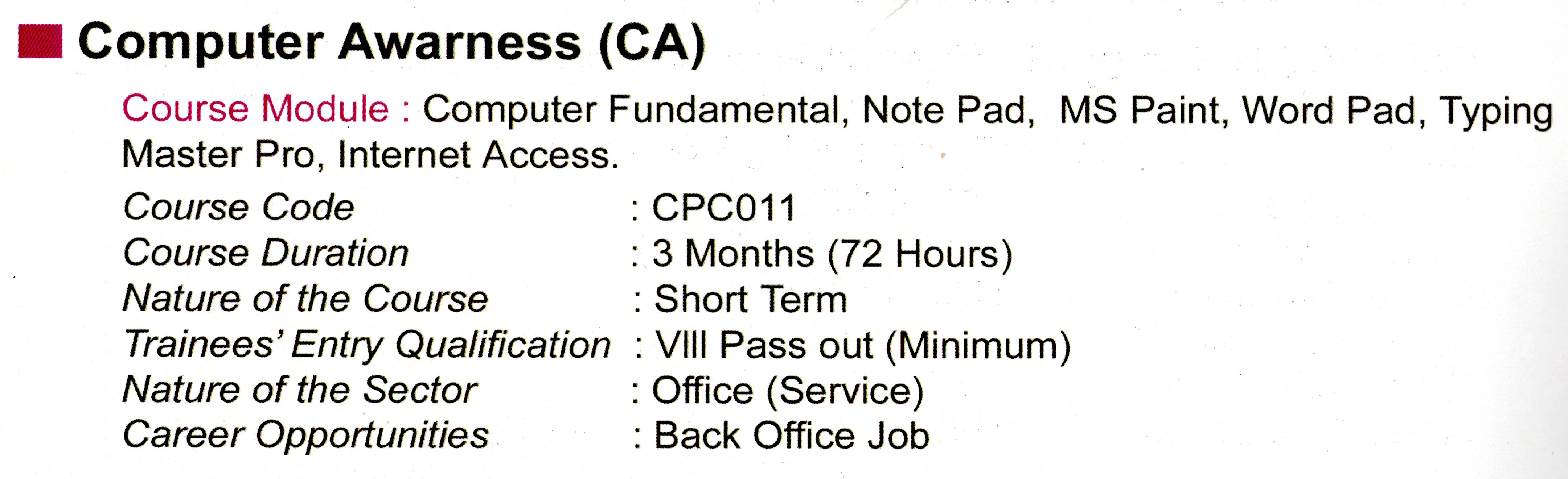 Computer Awarness (CA)