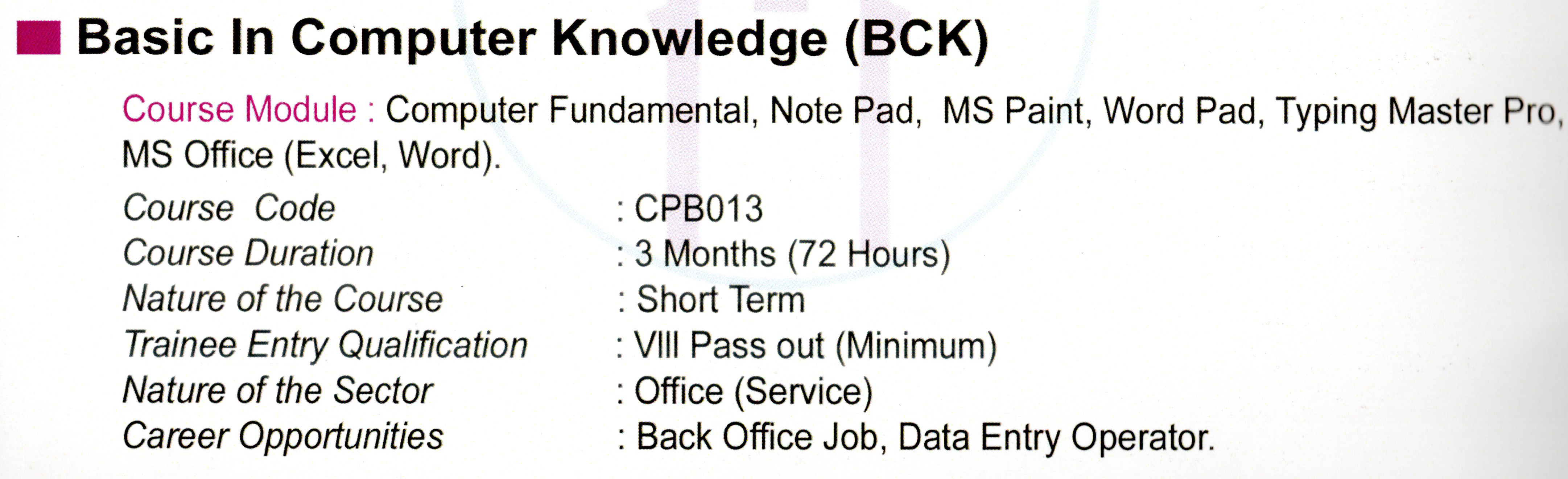 Basic in Computer Knowledge (BCK)