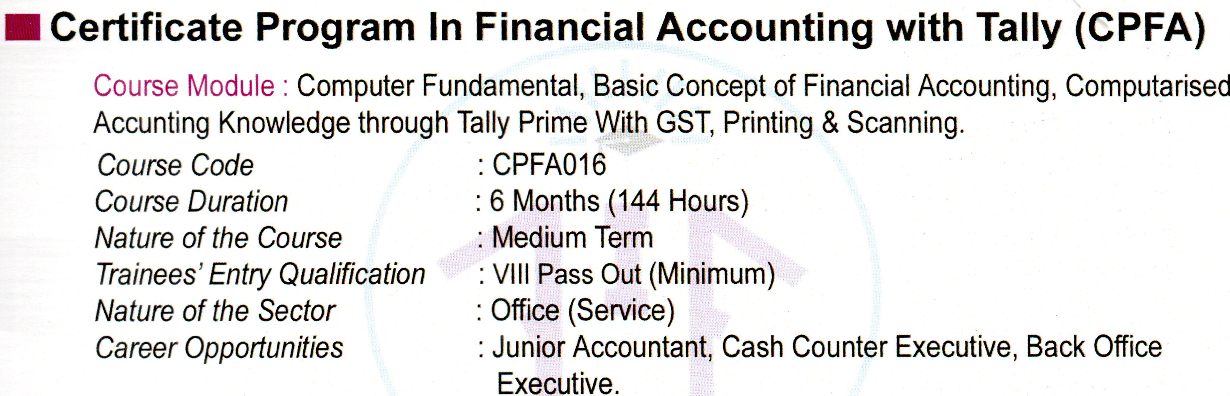 Certificate Program in Financial Accounting With Tally (CPFA)
