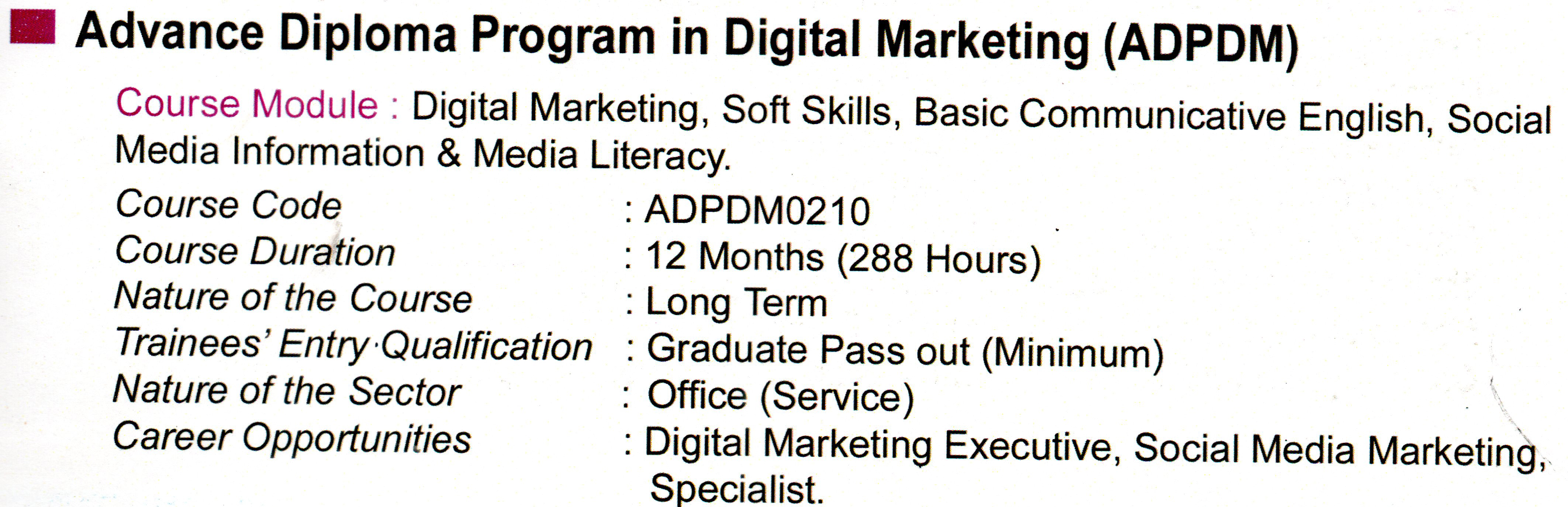 Advance Diploma Program in Digital Marketing (ADPDM)