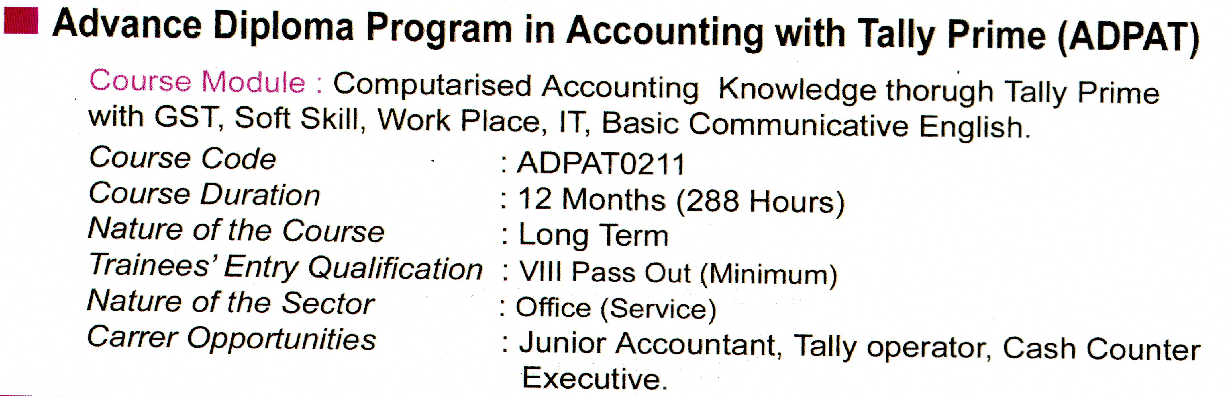 Advance Diploma Program in Accounting with Tally Prime (ADPAT)